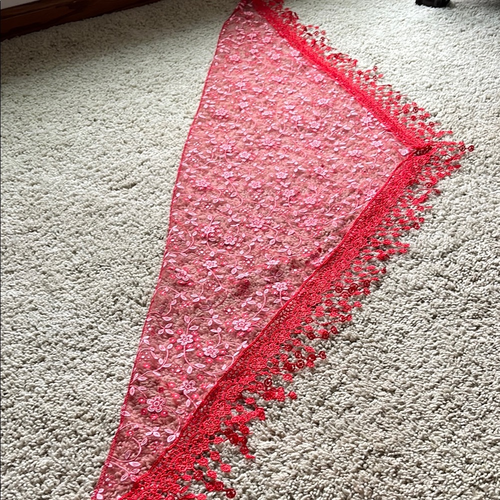 Red Floral Lace head scarf